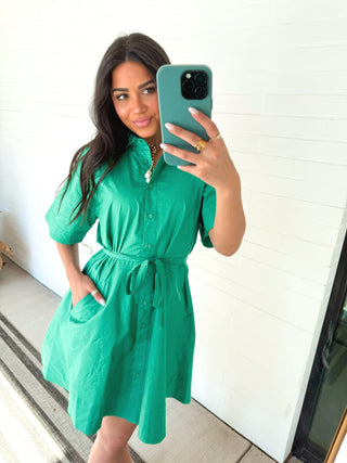 Emerald Tie - Waist Shirt Dress - Instyle Boutique
