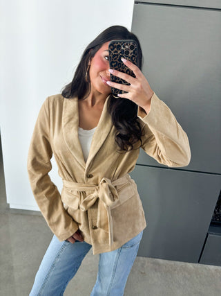 So Chic Suede Belted Blazer - Instyle Boutique