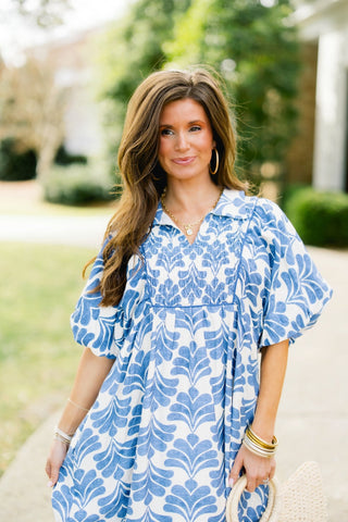 Coastal Smocked Midi Dress – Romantic Puff Sleeve Floral - Instyle Boutique