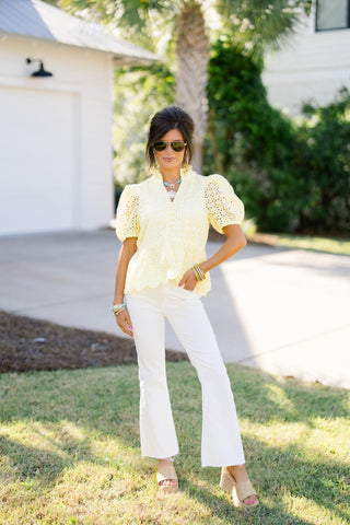 Sweet Frill Eyelet Top - Lemon - Instyle Boutique