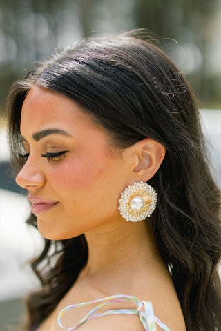 Sunburst Pearl & Crystal Statement Earrings - Instyle Boutique