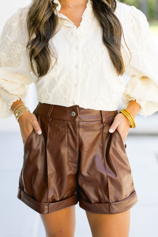 City Stroll Brown Leather Shorts