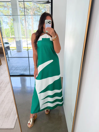 Emerald Wave Halter Maxi - Instyle Boutique