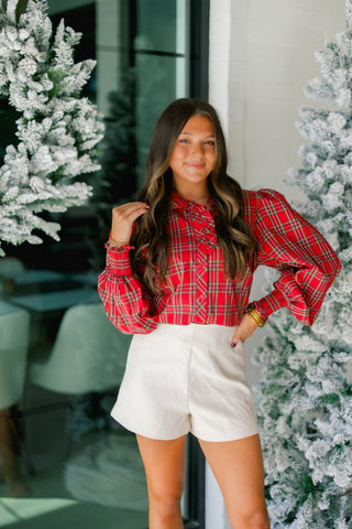 Merry & Bright Ruffle Plaid Top