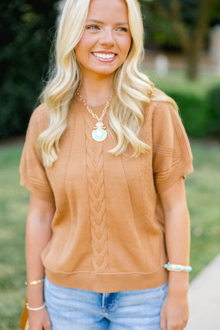 Camel Craze Short Sleeve Sweater - Instyle Boutique