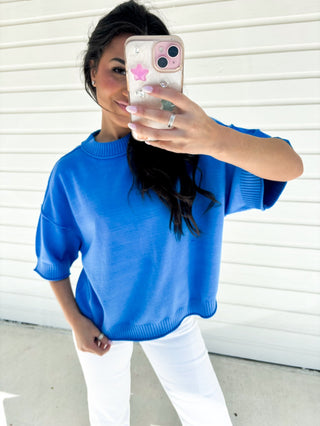 Relaxed Ribbed Knit Cerulean Blue Sweater - Instyle Boutique