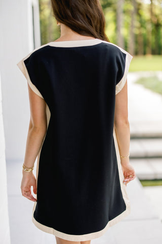 Black & Oatmeal Colorblock V-Neck Mini Dress - Instyle Boutique