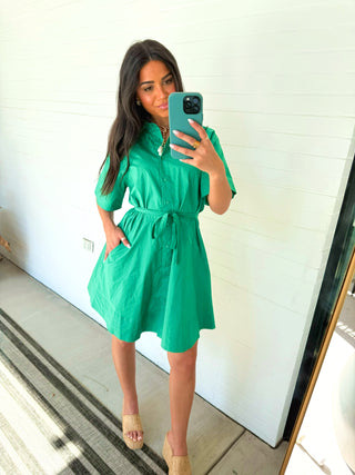Emerald Tie - Waist Shirt Dress - Instyle Boutique
