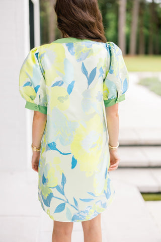 Citrus Garden Puff Sleeve Jacquard Dress - Instyle Boutique