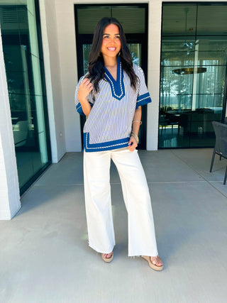 Coastal Classic Navy Puff Sleeve Top - Instyle Boutique