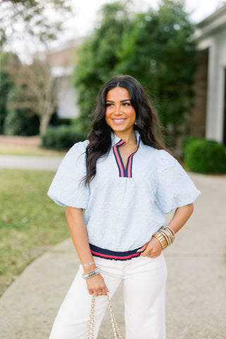 Sky Blue Nautical Stripe Textured Top