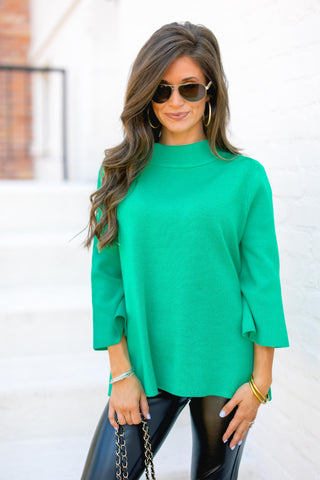 Feeling Chic Mock Neck Pullover- Kelly Green
