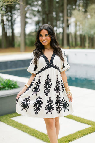 Beach Please Printed Dress - Cream - Instyle Boutique