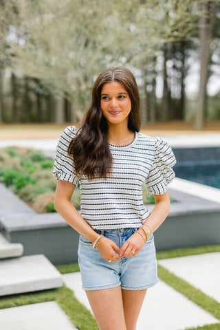 Blue Poise Puff Sleeve Top - Instyle Boutique