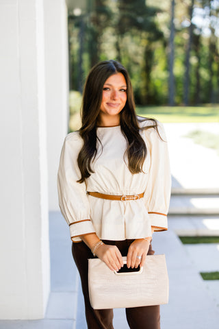 Easy Going Ecru Belted Top