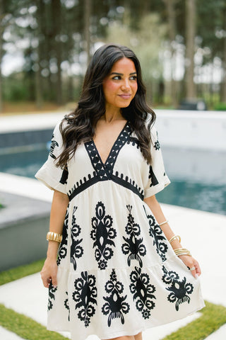 Beach Please Printed Dress - Cream - Instyle Boutique