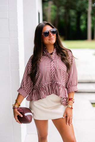 Check Yourself Gingham Peplum Top - Instyle Boutique