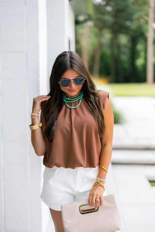 Hazelwood Brown Bubble Top - Instyle Boutique
