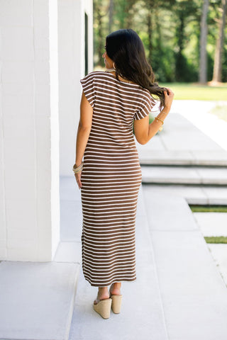 Mocha Lines Midi Dress - Instyle Boutique