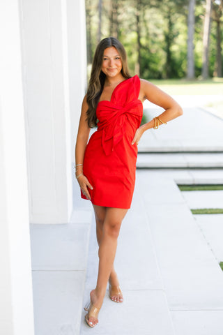 Made For You Red Bow Mini Dress