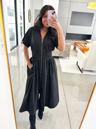 Downtown Dinner Date Black Zipper Dress