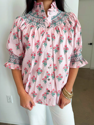Blushing Blooms Puff Sleeve Top - Instyle Boutique