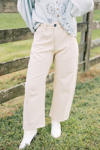 So Cute Suede Barrel Jean-Cream