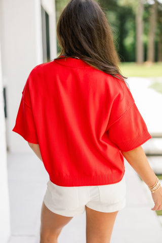 Relaxed Ribbed Knit Red Sweater - Instyle Boutique