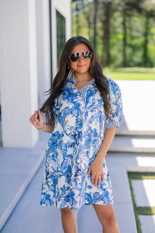 Summers In Blue Printed Dress - Instyle Boutique