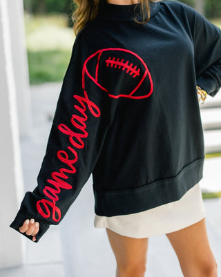 Black Game Day Embroidered Mock Neck Sweatshirt - Instyle Boutique