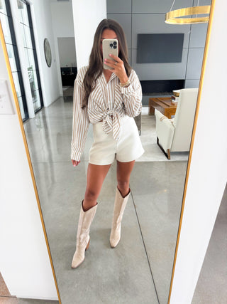 Time Will Tell Taupe Striped Shirt