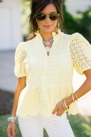 Sweet Frill Eyelet Top - Lemon - Instyle Boutique