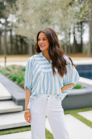 Summer Striped Top - Light Blue - Instyle Boutique