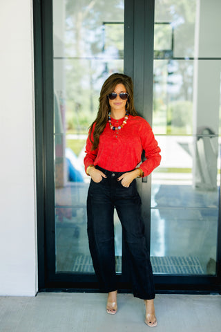 Take It Slow Red Ribbed Henley Top