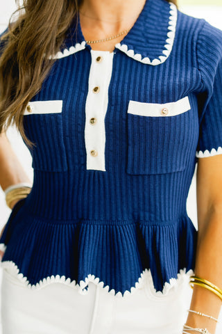 Take A Moment Navy Sweater Top