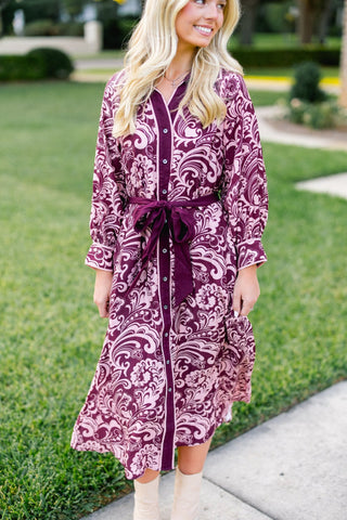 Blooming Detail Burgundy Midi Dress - Instyle Boutique