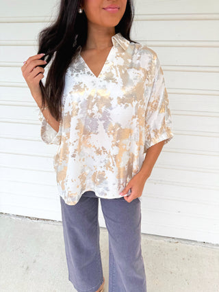 Sun - Kissed Petals – Metallic Floral Dolman Top - Instyle Boutique