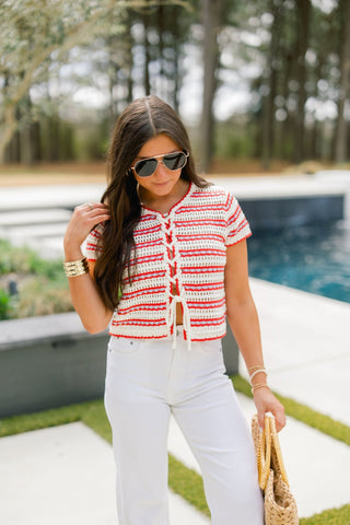Americana Lace - Up Striped Crochet Top - Instyle Boutique
