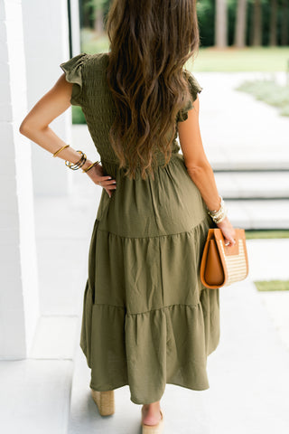 Rylee Ruffled Sleeve Dress-Olive