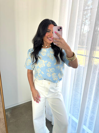 Golden Girl Floral Top - Blue - Instyle Boutique