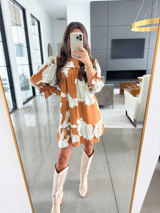 Floral Frenzy Brown Tiered Dress