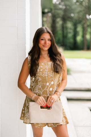 Pick Me Embroidered Romper-Light Brown