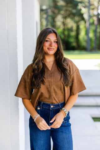 Sophie Suede and Denim Detail Top - Instyle Boutique