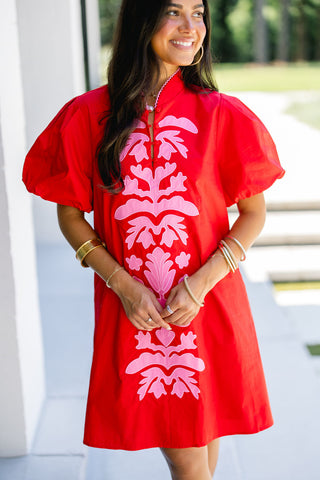 red damask dress Dress - Mini - Sleeveless Damask