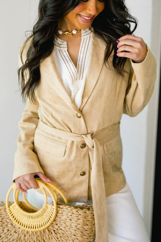 So Chic Suede Belted Blazer - Instyle Boutique