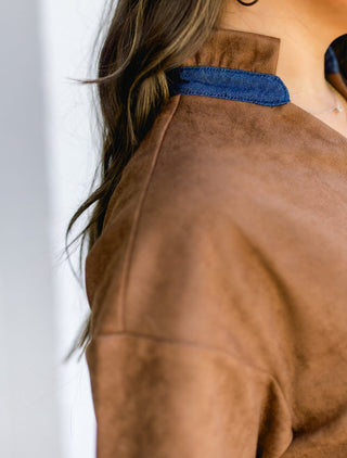 Sophie Suede and Denim Detail Top - Instyle Boutique