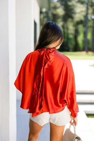 She's The Moment Burnt Orange Satin Top - Instyle Boutique