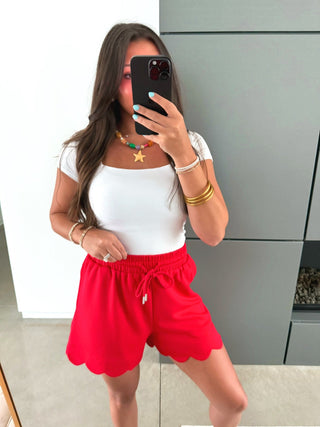 Sweet Edge Scallop Shorts- Red - Instyle Boutique