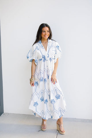 Well Wishes Blue Embroidered Midi Dress - Instyle Boutique