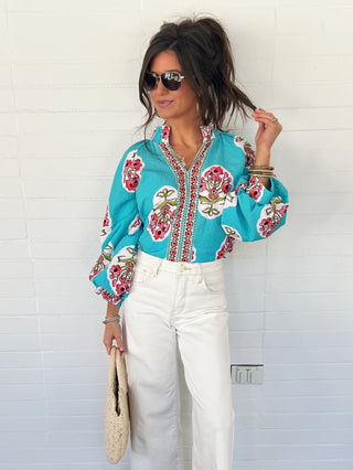 Turquoise Garden Boho Blouse - Instyle Boutique